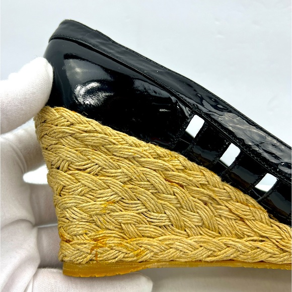 STUART WEITZMAN PATENT, TOE WEDGE, ESPADRILLES, BLACK, SIZE 9M, WOMEN’S SHOES - Picture 7 of 16